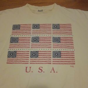 Vtg 1995 USA 🔥 Flags Shirt Maze 🌽 Tag Red White Blue XL One Size America Tee